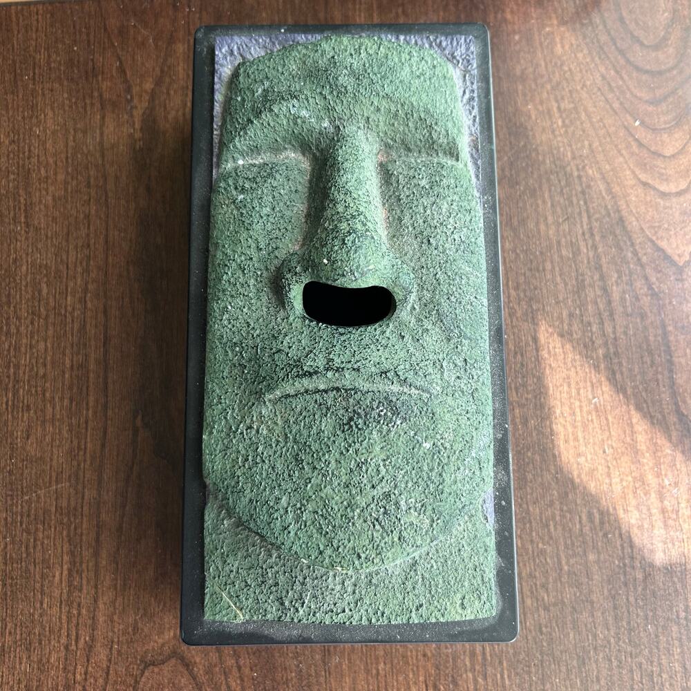 TIKI Faux Stone Green Face Easter Island Moai Tissue Box Cover Rotary Hero Japan